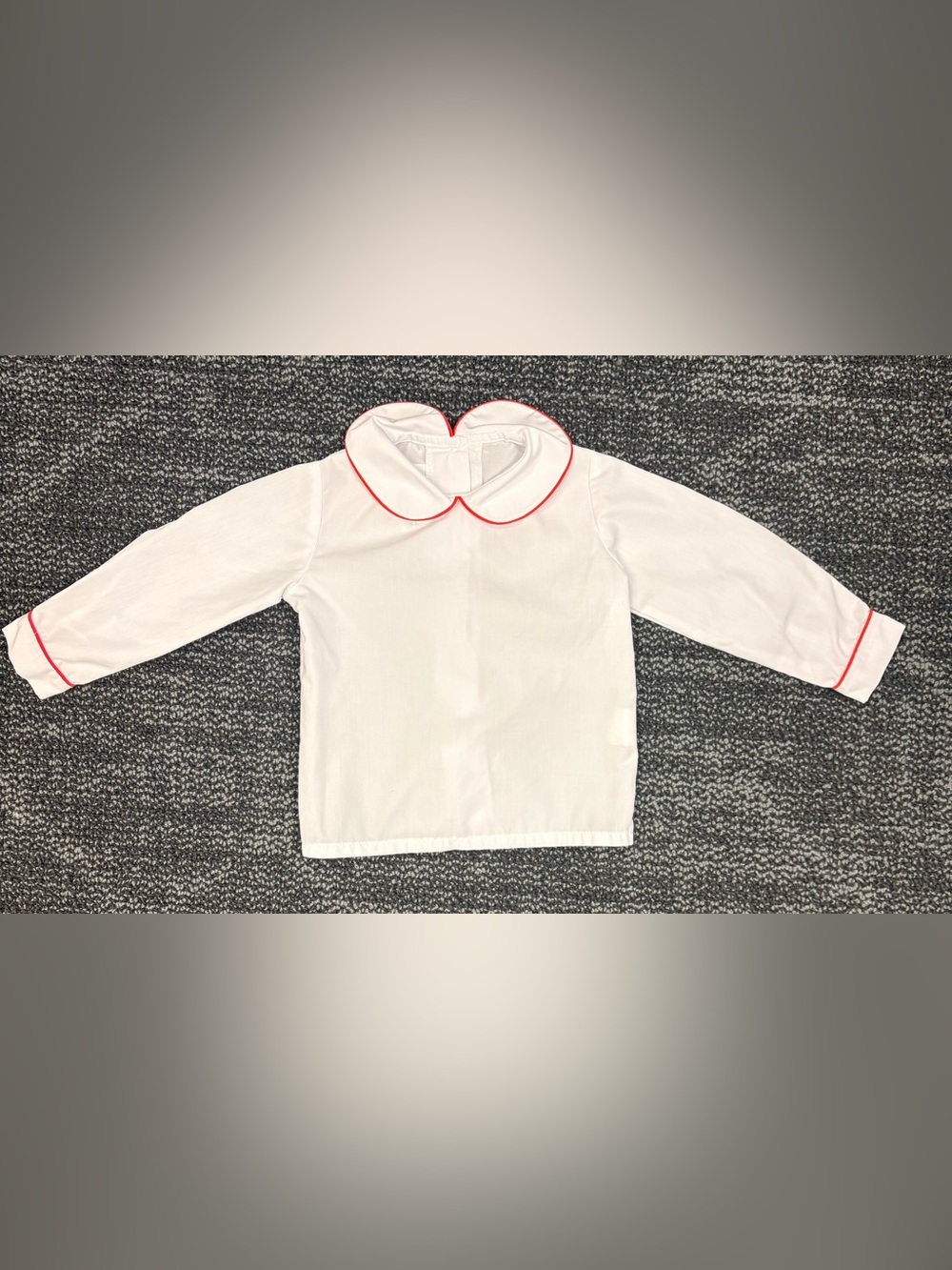 Name Dropper White Peter Pan Collar Shirt | 18 Months | Red Piping | Holiday Cla